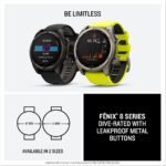 Garmin fēnix® 8-47mm Solar AMOLED Saphir Premium Multisport GPS Smartwatch Lange Akkulaufzeit Tauchbewertet Eingebaute LED-Taschenlampe Carbon Gray DLC Titanium mit Pebble Gray Band