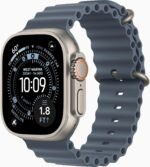 Apple Watch Ultra 3 [GPS + Cellular, 49mm] Titangehäuse Natur mit Ocean Armband Maritimblau (Generalüberholt)