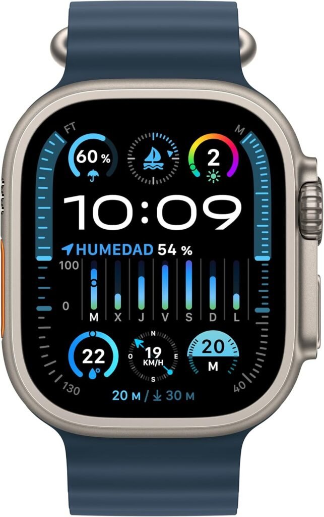 Apple Watch Ultra 2 [GPS + Cellular, 49MM] Titangehäuse mit Ocean Armband Blau - One Size (Generalüberholt)