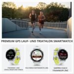 Garmin® Forerunner® 970, Premium GPS Running und Triathlon Smartwatch, AMOLED-Display, integrierte LED-Taschenlampe, Titan mit Whitestone-Gehäuse und Whitestone/Translucent Amp Yellow Band