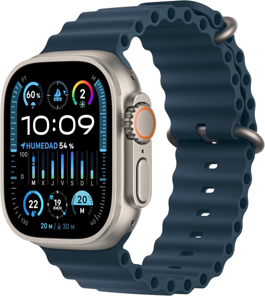Apple Watch Ultra 2 [GPS + Cellular, 49MM] Titangehäuse mit Ocean Armband Blau - One Size (Generalüberholt)