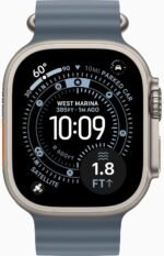 Apple Watch Ultra 3 [GPS + Cellular, 49mm] Titangehäuse Natur mit Ocean Armband Maritimblau (Generalüberholt)