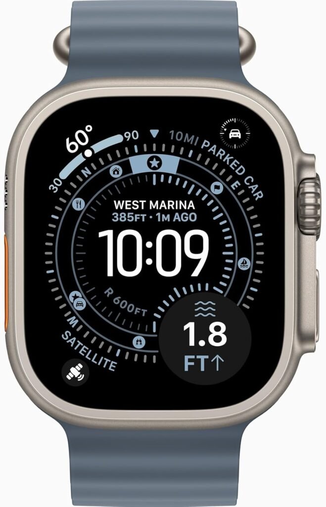 Apple Watch Ultra 3 [GPS + Cellular, 49mm] Titangehäuse Natur mit Ocean Armband Maritimblau (Generalüberholt)
