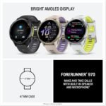 Garmin® Forerunner® 970, Premium GPS Running und Triathlon Smartwatch, AMOLED-Display, integrierte LED-Taschenlampe, Titan mit Whitestone-Gehäuse und Whitestone/Translucent Amp Yellow Band