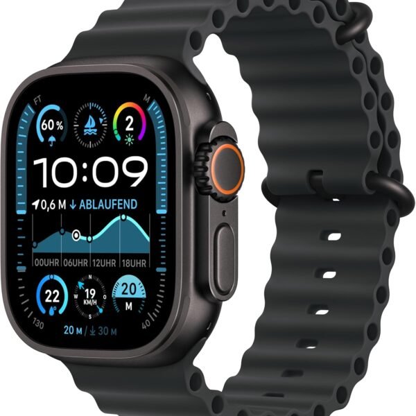 Apple Watch Ultra 2 [GPS + Celular, 49mm] Titangehäuse mit Black Ocean Band, One Size (Generalüberholt)